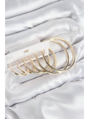 Pirinç Halka Model Gold Renk Kadın Set Küpe