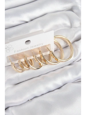 Pirinç Halka Model Gold Renk Kadın Set Küpe