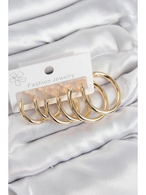 Pirinç Halka Model Gold Renk Kadın Set Küpe