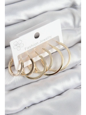 Pirinç Halka Model Gold Renk Kadın Set Küpe