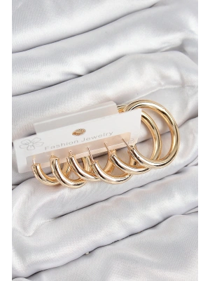 Pirinç Halka Model Gold Renk Kadın Set Küpe