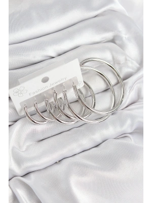 Pirinç Halka Model Gümüş Renk Kadın Set Küpe