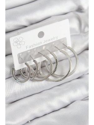 Pirinç Halka Model Gümüş Renk Kadın Set Küpe