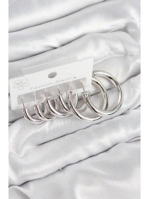 Pirinç Halka Model Gümüş Renk Kadın Set Küpe