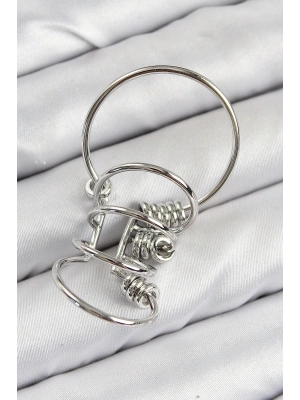 Pirinç Halkalı Model Gümüş Renk Kıkırdak Küpe