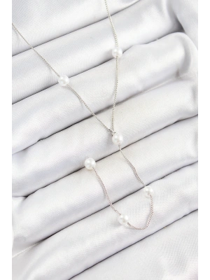 Pirinç İnci Figürlü Y Model Gümüş Renk Kadın Kolye