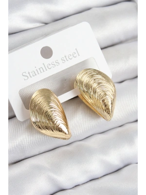 Pirinç İstiridye Model Gold Renk Kadın Küpe