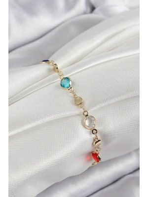 Pirinç Karışık Renk Zirkon Taşlı Gold Renk Kadın Bileklik