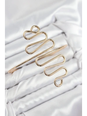 Pirinç Kıvrımlı Model Gold Renk Kadın Pazu Bileklik