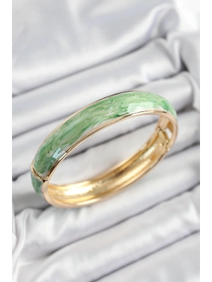 Pirinç Mavi Yeşil Mineli Mermer Desen Model Gold Renk Kadın Kelepçe