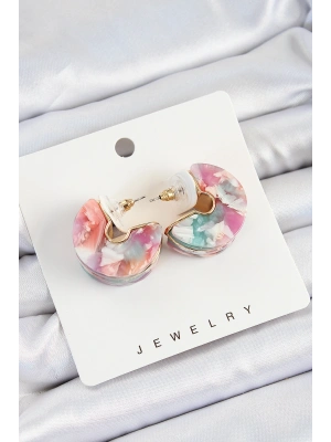 Pirinç Mermer Desenli Vintage Yarım Halka Model Gold Renk Kadın Küpe