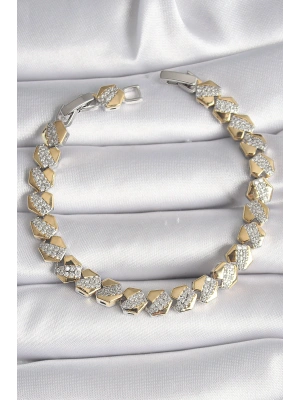 Pirinç Mix Renk Kalp Model Zirkon Taşlı VIP Seri Kadın Bileklik