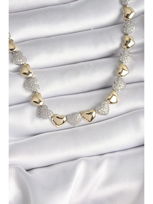 Pirinç Mix Renk Zirkon Taşlı Kalp Model VIP Exclusive Seri Kadın Kolye