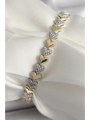 Pirinç Mix Renk Zirkon Taşlı Kalp Model VIP Seri Kadın Bileklik