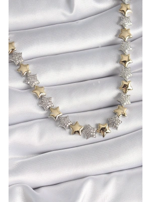 Pirinç Mix Renk Zirkon Taşlı Yıldız Model VIP Exclusive Seri Kadın Kolye