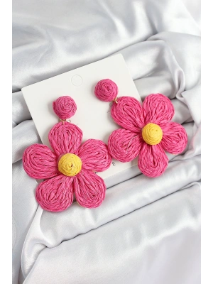 Pirinç Pembe Papatya Model Gold Renk Kadın Hasır Küpe