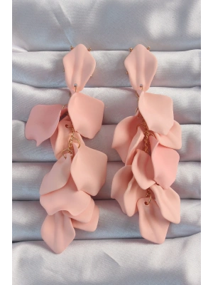 Pirinç Pudra Renk Sallantılı Yaprak Model Küpe