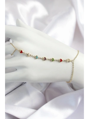 Pirinç Renkli Kalpli Zirkon Taşlı Y Model Gold Renk Kadın Şahmeran