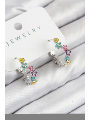 Pirinç Renkli Papatya Model Gümüş Renk Kadın Küpe