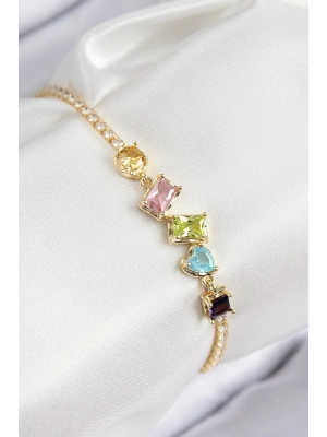 Pirinç Renkli Zirkon Taşlı Geometrik Model Gold Renk Kadın Bileklik