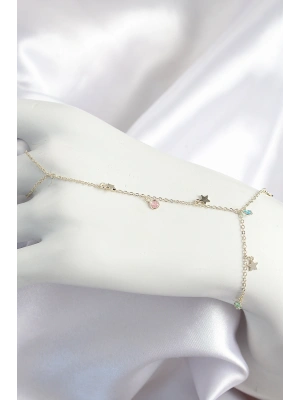 Pirinç Renkli Zirkon Taşlı Sallantılı Yıldızlı Model Gold Renk Kadın Şahmeran