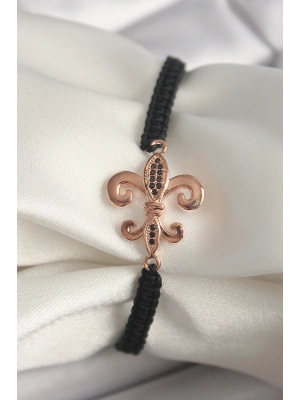 Pirinç Rose Renk Zirkon Taş İşlemeli Zambak Figür Asansörlü Makrome Model Kadın Bileklik