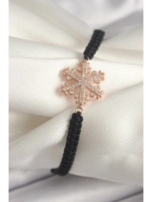 Pirinç Rose Renk Zirkon Taşlı Kar Tanesi Figür Makrome Asansörlü Model Kadın Bileklik