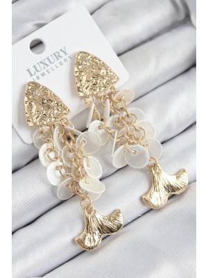 Pirinç Sallantılı Sedefli Balık Model Gold Renk Kadın Küpe