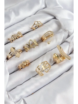Pirinç Sarmal Ve Yıldız Model Gold Renk Kadın Yüzük Kombin Set