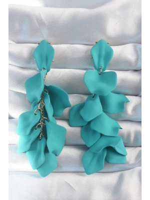 Pirinç Turkuaz Renk Sallantılı Yaprak Model Küpe