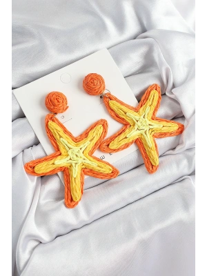 Pirinç Turuncu Deniz Yıldızı Model Gold Renk Kadın Hasır Küpe