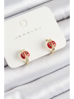 Pirinç Uğur Böceği Model Gold Renk Çocuk Küpe