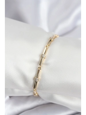 Pirinç VIP Seri Gold Renk Parçalı Model Zirkon Taşlı Kadın Bileklik