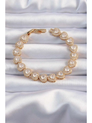 Pirinç Vip Seri Gold Renk Zirkon Taşlı Kalp Model Bileklik