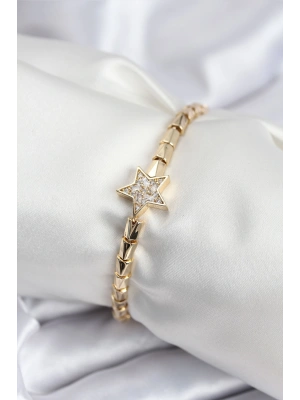 Pirinç VIP Seri Gold Renk Zirkon Taşlı Yıldız Model Kadın Bileklik