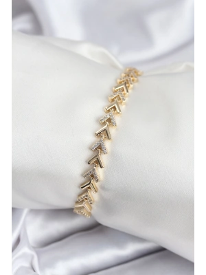 Pirinç VIP Seri Gold Zirkon Taşlı Balık Sırtı Model Kadın Bileklik