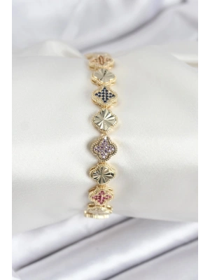 Pirinç VIP Seri Yonca Zirkon Taşlı Kadın Bileklik