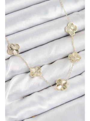 Pirinç VIP Yonca Model Gold Renk Kadın Kolye