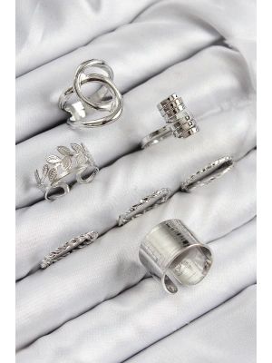 Pirinç Yaprak Model Gümüş Renk Kadın Yüzük Kombin Set