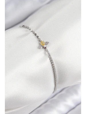 Pirinç Zirkon Taşlı Arı Model Ezme Zincir Gümüş Renk Kadın Bileklik