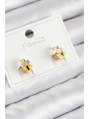 Pirinç Zirkon Taşlı Arı Model Gold Renk Çocuk Küpe