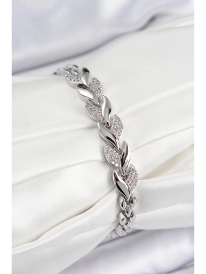 Pirinç Zirkon Taşlı Balık Kuyruğu Model Gümüş Renk Kadın Bileklik