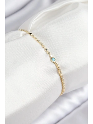 Pirinç Zirkon Taşlı Boncuk Model Ezme Zincir Gold Renk Kadın Bileklik