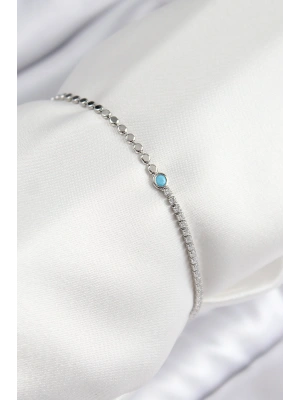 Pirinç Zirkon Taşlı Boncuk Model Ezme Zincir Gümüş Renk Kadın Bileklik