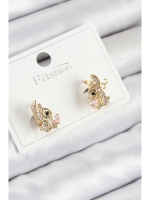 Pirinç Zirkon Taşlı Ceylan Model Gold Renk Çocuk Küpe