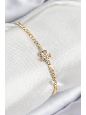 Pirinç Zirkon Taşlı Çiçek Model Gold Renk Kadın Bileklik