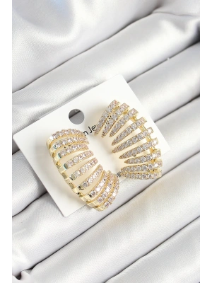 Pirinç Zirkon Taşlı Çoklu Görünümlü Model Gold Renk Kadın Küpe