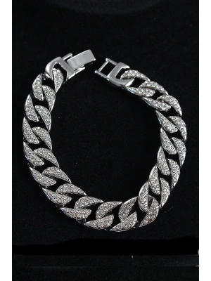 Pirinç Zirkon Taşlı Cuba Gurmet Model Gümüş Renk Erkek Bileklik