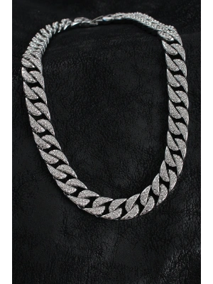 Pirinç Zirkon Taşlı Cuba Gurmet Model Gümüş Renk Erkek Kolye