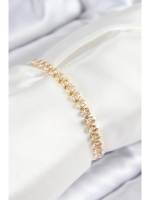 Pirinç Zirkon Taşlı Damla Model Gold Renk Asansörlü Kadın Bileklik